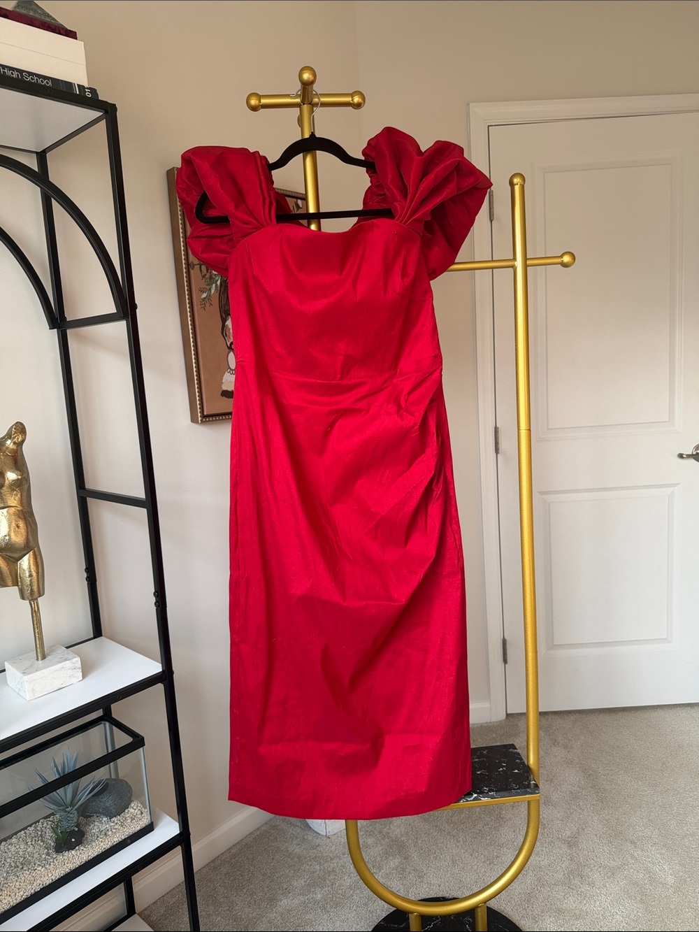 City Chic Red Puff-Sleeve Midi Dress